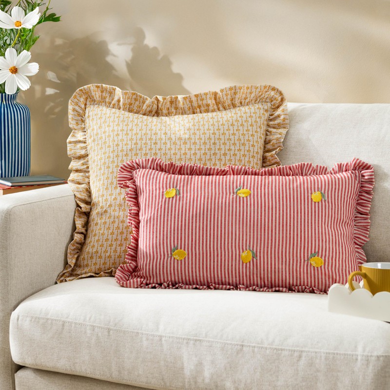 furn. Les Fruites Embroidered Ruffle Cushion Cover - Lemons -