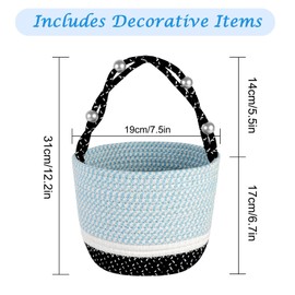 PopuLike Small Woven Basket, Empty Baby Gift Baskets for Kids Women Men, Nursery Storage, Small Cat Dog Pet Toy Boxes, 31 x 19 x 19 CM, Blue