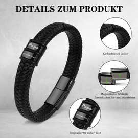 YOGRASS Father's Day Gift for Dad – Gifts for Dad – Men's Leather Bracelet Engraved "I Love You Papa" – Leather Bracelet Christmas Gifts Birthday Gift for Dad Dad, Stainless Steel