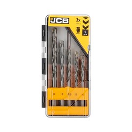 JCB Masonry Drill Bit Set, 5 Pieces, Solid Steel, Carbide Tip - Precision ground flutes, 135 degree tip angle, 3 year warranty