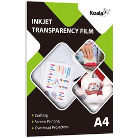 Koala Inkjet Transparency Film 25 Sheets 100% Clear Transparency Paper for Inkjet Printers, for Crafting, Overhead Projector, Screen Printing A4 Size