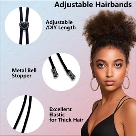 Adjustable Hair Ties with Metal Accessories, Ouchless Puff Cuff, Cushioned No Damage Afro Puff Ponytail, Extra Stretchy Ponytail Holders for Thick, Curly, Natural Hair (6pcs)
