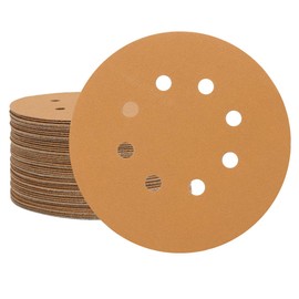 SUPBICCO 5 Inch 8 Hole Sanding Discs Hook and Loop, 50 PCS 180 Grit Sand Paper Pads for Random Orbital Sander, Gold Sandpaper Disc for Automotive and Woodworking