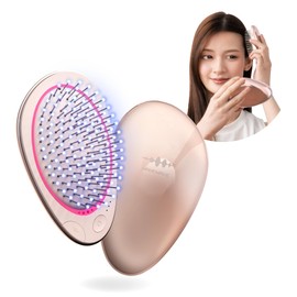 New EMS Mini Brush Wave Wave EMS Hair Brush Portable Ionic Care Red LED Smooth Hair Cushion Brush Comb Birthday Present for Women Wife Girlfriend Mother (Pink Gold)
