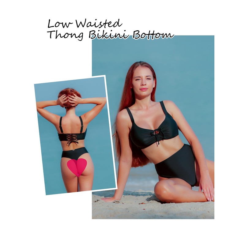 RELLECIGA Women's Black High Waisted High Cut Thong Bikini Bottom
