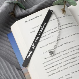 Amabro Funny Bookmark, FCK Off I'm Reading Metal Bookmark Book Page Marker Gift for Women Men Friends Book Lovers Readers Writers Ruler with Book Tassel Pendant Exquisite Gift Box