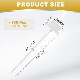 sourcing map 100 Pcs Cable Label Marker Tags, Nylon Cable Zip Tie Tags 4.3 Inch Writable Self-Locking Wire Labels Zip Ties for Organization Marking, White