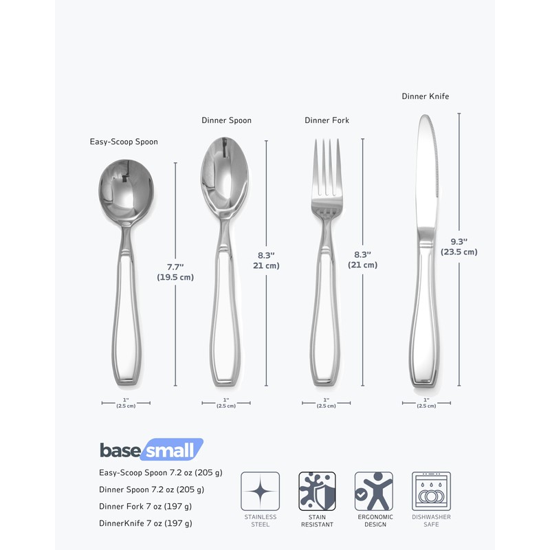 BaseSmall 4-Piece Weighted Utensils for Tremors and Parkinson's (7 oz