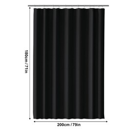 Timecity Black Plastic Shower Curtain Liner with 3 Magnets, Thickened Waterproof, Quick Drying, 71x79 Inch, Set with 12 White Plastic Hooks