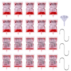 20 Pcs Halloween Blood Bag for Drinks + 2 Funnels +3 S Hooks, Novelty Item Bag Container 250ml Blood Bags Vampire Diaries Extra Fast Filling Halloween Party Favors Gadget (No Drink Included)