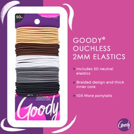 Goody Ouchless Elastic Hair Ties - 50 Ct, Assorted Neutrals, 2MM Rubber Bands for Hair, Pain-Free Hair Accessories for Women & Men, Made for Long-Lasting Braids, Ponytails & More, For Fine Hair