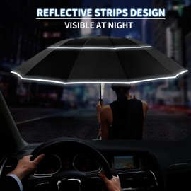 T2Raiwy - Paraguas de golf invertido de 54 pulgadas para lluvia, automático a prueba de viento, 12 costillas, doble toldo ventilado, paraguas plegable inverso, para viajes, UPF 50+, compacto portátil