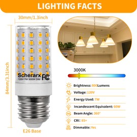 SCHERARX 2Pack E26 Led Bulb 60Watt Equivalent, E26 Dimmable Light Bulb, 7W 120v LED Light Bulbs, Warm White 3000K,800LM, for Indoor Lighting
