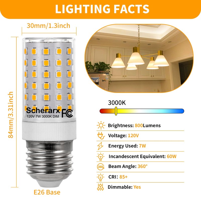 SCHERARX 2Pack E26 Led Bulb 60Watt Equivalent, E26 Dimmable Light