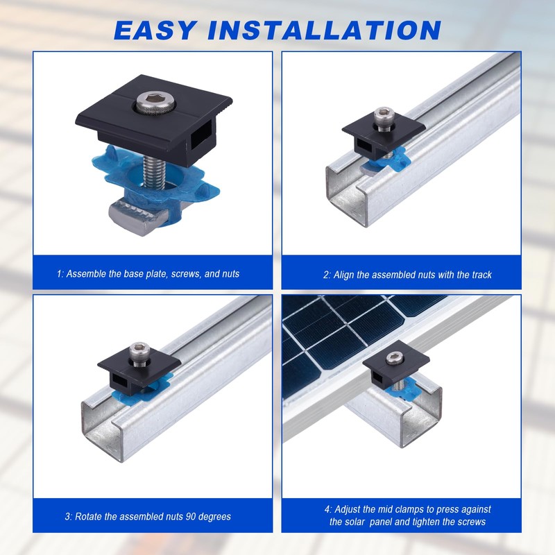 10pcs Solar Panel Mid Clamps for Unistrut, 30mm/35mm Aluminum Mounting