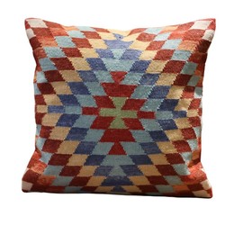 INDIAN RUGS Handmade 100% Wool Kilim Pillow Cover – 18x18 Inches, Durable Indian Cushion Case, Premium New Zealand Wool for Home Decor (Blue, Pack of 1)