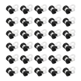 HARFINGTON 30pcs 304 Stainless Steel Cable Clamps 3/16 Inch Rubber Cushioned Insulated Clamp Metal Loop Pipe Clamp for Tube Pipe Wire Cord Installation
