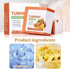 Kurkuma Seifen,Kurkuma Aufhellende Seife,Vitamin C Seifenstück,Entfernen Dunkler Flecken,Tiefenreinigung für Gesicht und Körper