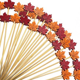 Maple Leaf Fall Cocktail Picks,100pcs Toothpicks for Appetizers, 4.7inch Long Food Toothpicks Fruit Sticks Charcuterie Skewers for Thanksgiving Day Decorations Fall Autumn Themed Party Supplies