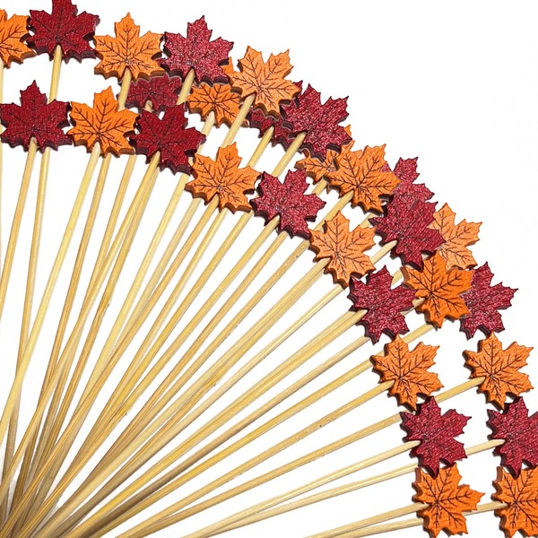 Maple Leaf Fall Cocktail Picks,100pcs Toothpicks for Appetizers, 4.7inch Long