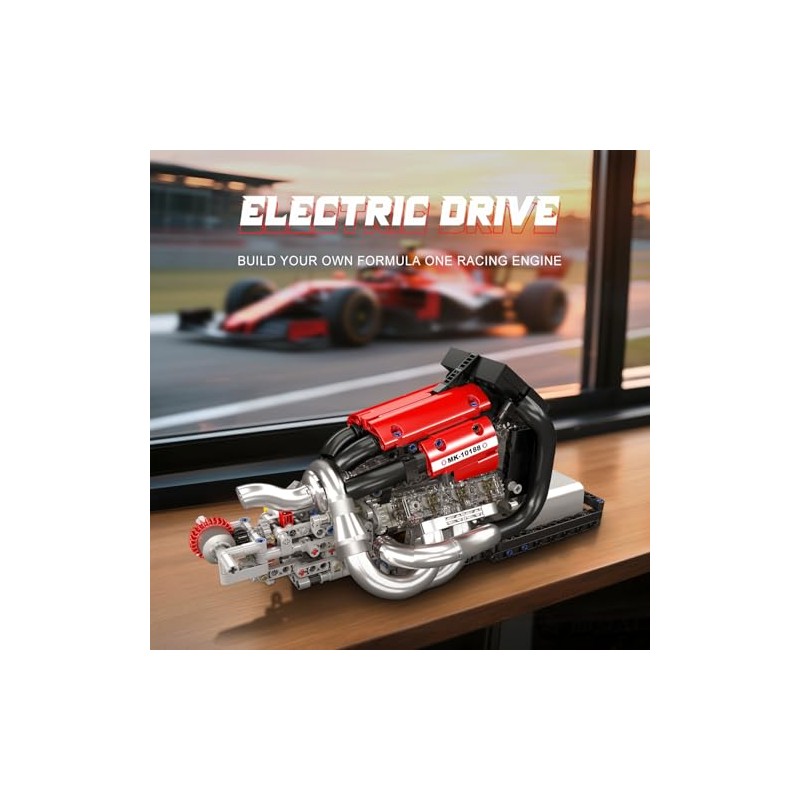 Mould King Racing Car Engine Model Kit, 980+Pcs Motorized Mini