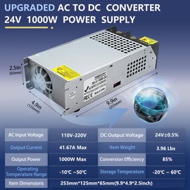 AC to DC 24V 42A 1000W Power Supply Universal Regulated Switching AC to DC Converter AC110V/220V SMPS Transformer Driver Adapter for DIY,LED Strip Light, CCTV Camera Security, RV (DC24V-42A-1000W)