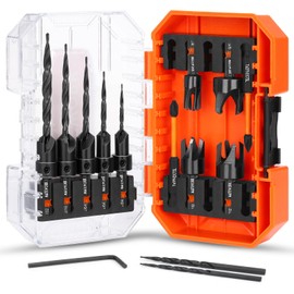 Countersink Drill Bit Set, 15PCS M2 Cobalt HSS Woodworking Tool Set, Adjustable Depth Tapered Drill Bits with 4 Wood Plug Cutters & 1/4" Hex Shank, Counter Sink Drill Bit for Wood with Storage Box