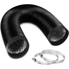 4.2 - Inch 2.5 - Meter Rolled Dryer Ventilation Hose, 107mm Ducting for HVAC Ventilation, Flexible Aluminum Foil Tube with 2 Stainless - Steel Clamps (Black)