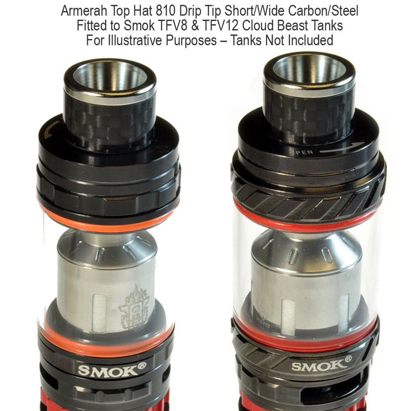 Armerah Top Hat 810 Drip Tip eCig Mouthpiece Short/Wide Carbon/Steel