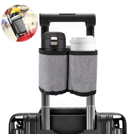 AYNKH Travel Cup Holder, Hands-Free Drinks Carrier Passport Holder Essential Luggage Accessories Fits Roll on Suitcase Handles for Travelers, Tourist, Flight Attendants