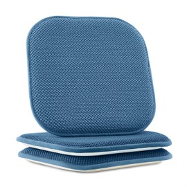Elegant Comfort 2 Pack Chair Cushion Covers - Skid-Proof Rubber Backing - 16 x 16 Inch - Thick Dining Square Shape Seat Covers - Comfortable Textured Chair Pads with Ties - Honeycomb Pattern, Blue