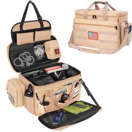 ITHWIU Patrol Bag Law Enforcement, Police Gear Bag Car Front Seat Organizer for Police with Laptop Layer and Cup Holders, MOLLE System, Fits Vehicle Passenger Seat Khaki