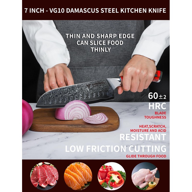 SANMUZUO Santoku Knife - 7 inch - Xuan Series -