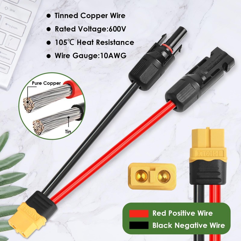 MOOKEERF Solar to XT60 Extension Cable 10AWG 6FT Solar Connector