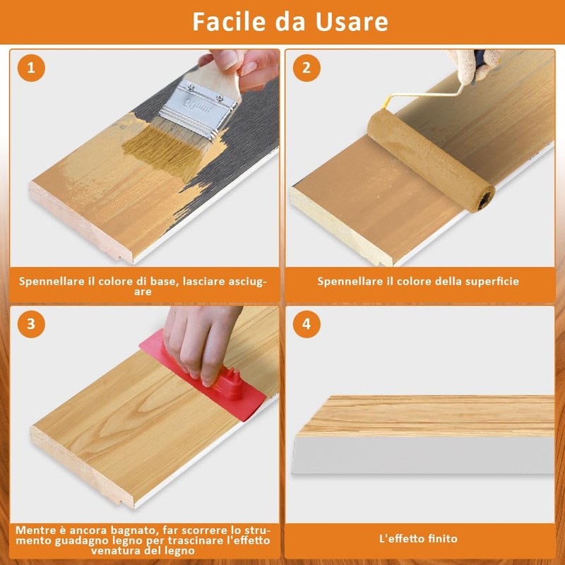 Wood Effect Swabs, 4 Pieces Wood Grain Painting Tools Roller