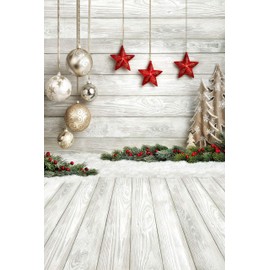 SJOLOON Christmas Backdrop Balls White Wood Floor Photography Backdrop Christmas Backdrops for Photography Photo Backdrops Studio Background 10383(8x12FT)
