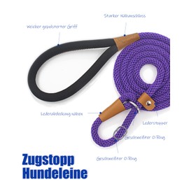 lynxking Recall Lead for Dogs, Dog Lead, Slip Lead for Small, Medium, Large Dogs (Purple, Pull Stop-1.3 cm x 180 cm)