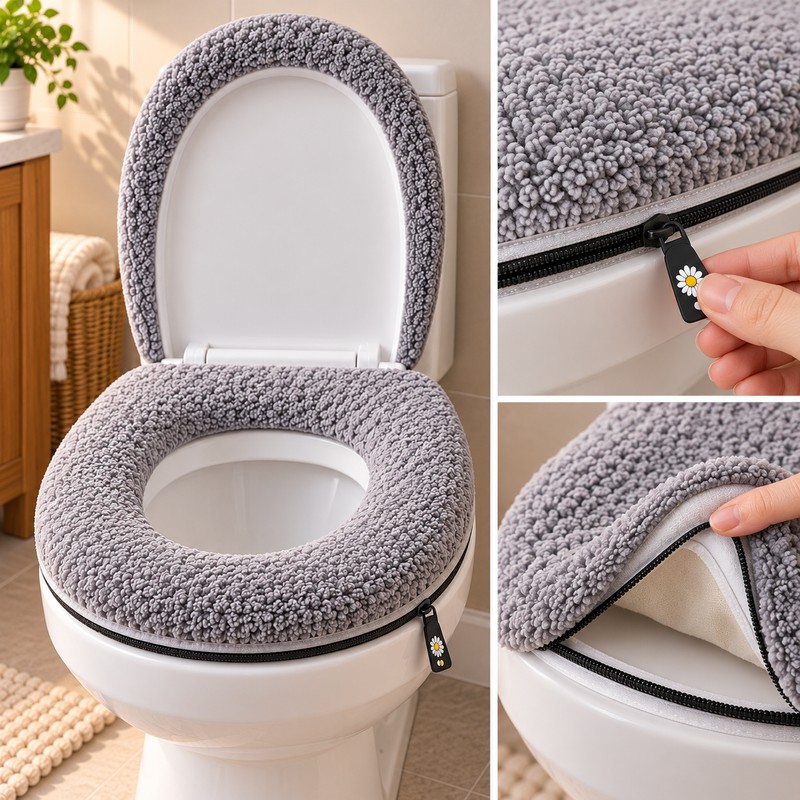 Thickened Toilet Seat Cushion for Winter – Soft Machine-Washable Cover