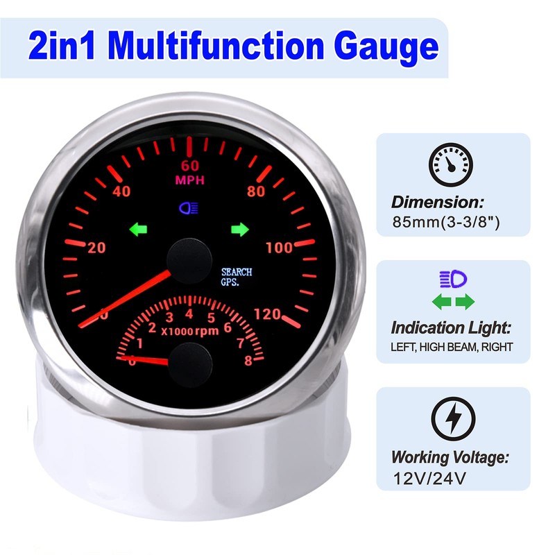 ARTILAURA GPS Speedometer 0-120MPH with Tachometer 8000 RPM AUTO Gauge