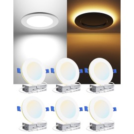Ensenior 6 Pack 4 Inch LED Recessed Ceiling Light with Night Light, Dimmable, 2700K-5000K 5CCT, 750LM 9W 120V, High Brightness Canless Wafer Downlight - FCC