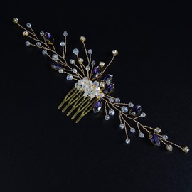 Xerling Gold Crystal Vintage Hair Comb Purple Rhinestones Hair Piece for Wedding Brides Bridal Hair Accessory for Girls (Gold)