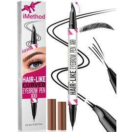 iMethod Curved Eyebrow Pen - 2-in-1 Dual-Ended Microblading Eyebrow Pencil with Curved Tip and Precise Brush-Tip, Brow Pen for Natural Hair-Like Brows, Lasts All-Day, Black