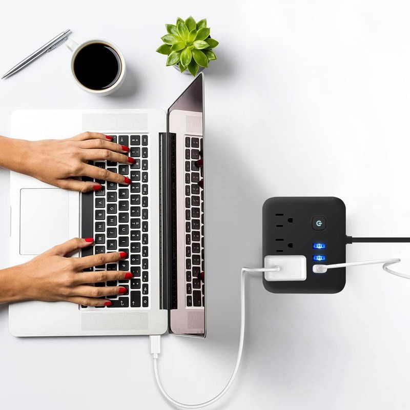 Lostrain Multicontactos USB,Regleta de Alimentación con 3 Ca(10A) y 3