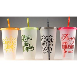 BWG 4 Plastic Reusable Eco Friendly Fun Slogan Cups With Lids And Reusable Straws