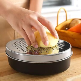 Stainless Steel Cheese Grater with Airtight Storage Container - Box Grater for Kitchen, Shredder for Parmesan, Cheddar, Vegetables, Chocolate, Nutmeg - Includes Lemon for Citrus, Ginger, Butter
