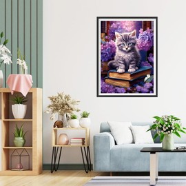 QQYRHN 5D Kitten Diamond Painting Kit for Adults Beginners Cat Diamond Art Kits Complete DIY Book Flowers Diamond Embroidery Set Perfect for Relaxation and Decoration 30 x 40 cm