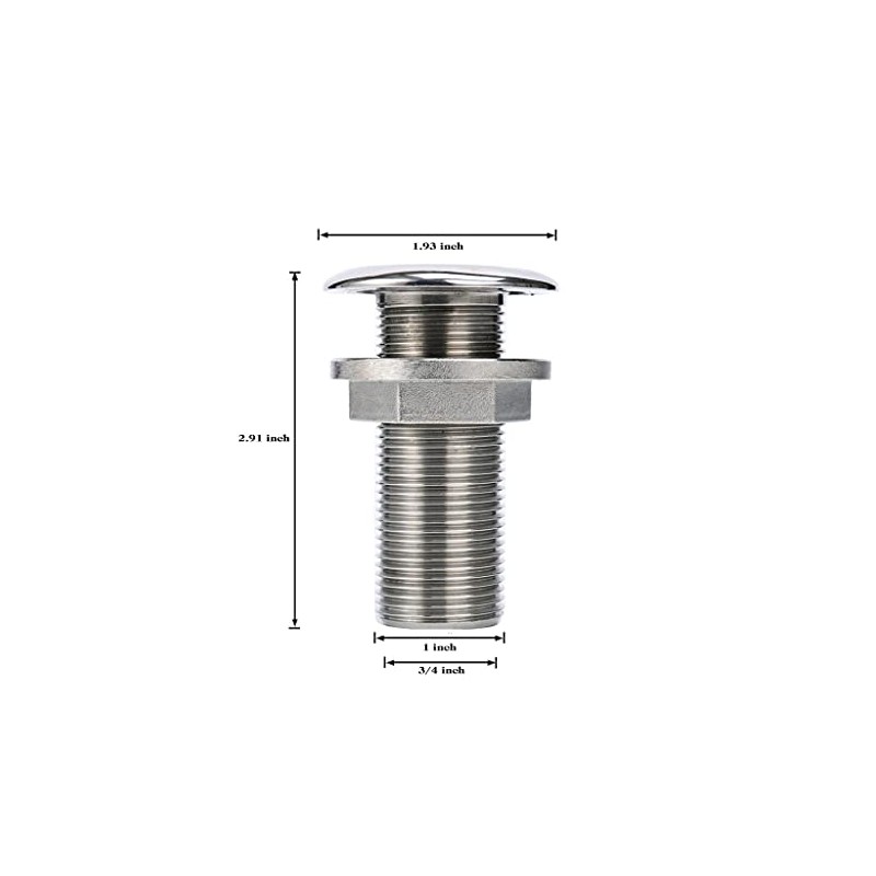EEYAD 316 Stainless Steel Full Thread Boat Thru-Hull Fitting Drain