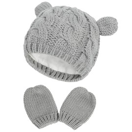 Yixda Newborn Baby Hat and Gloves Set Toddler Winter Knitted Hat Hats, Grey (grey 2)