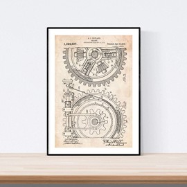Nacnic Vintage Gear Patent Poster Vintage Style Wall Decoration Illustration of Gear and Car Parts Various Geometric Old Inventions Pictures Without Frame Size A3