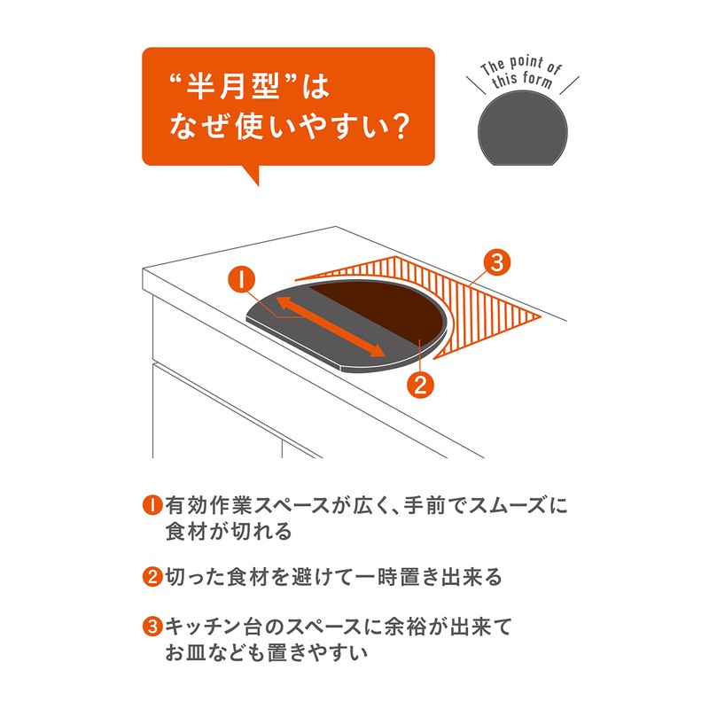 CBJAPAN Half Moon Cutting Board, Half Moon Shape, 12.6 x